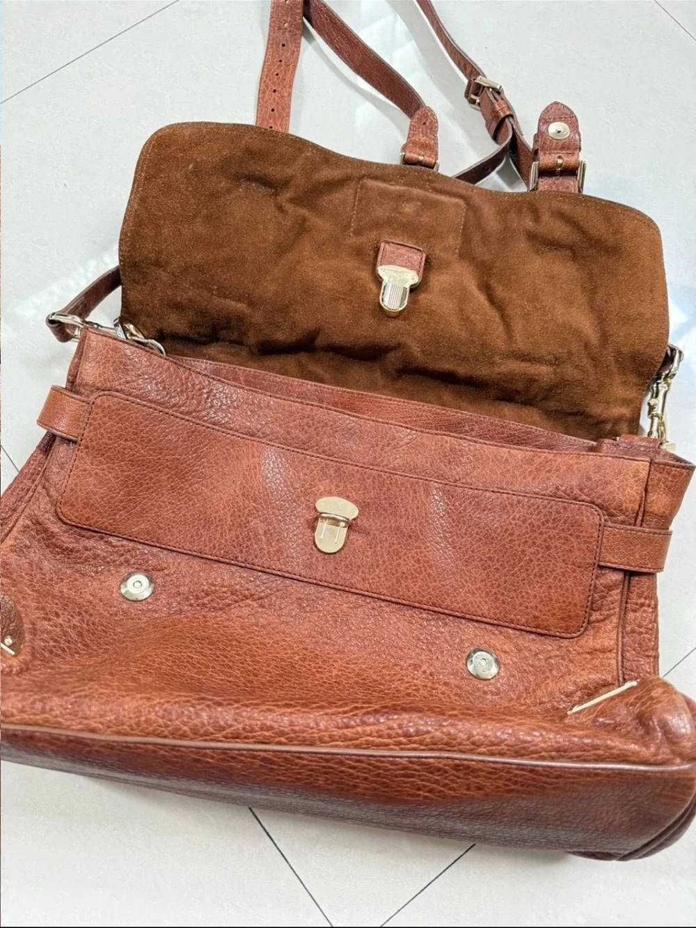 Mulberry Chestnut Brown Leather Messenger Bag with Top Handle